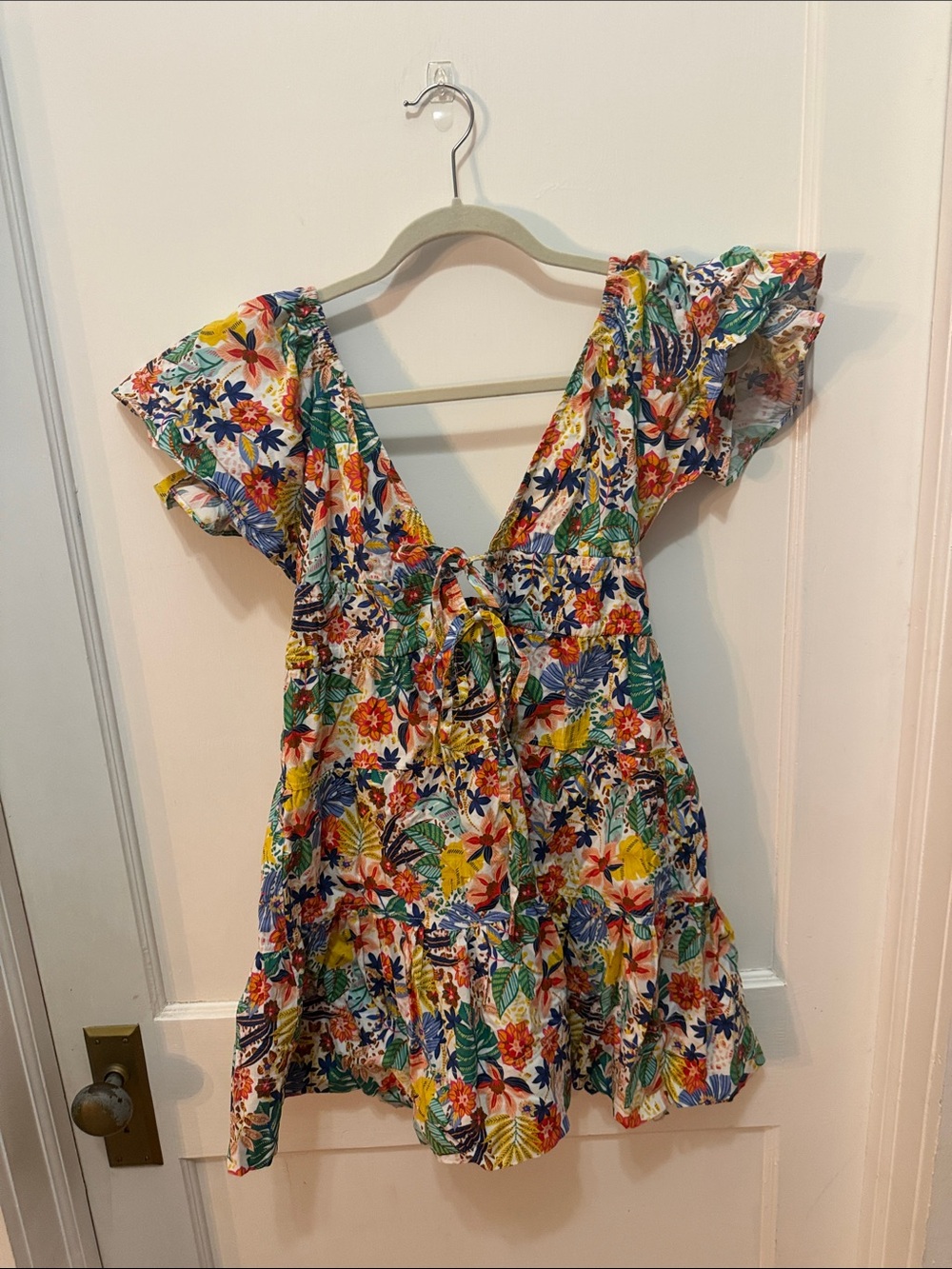 Tropical Floral Tie-Front Mini Dress - Multicolor